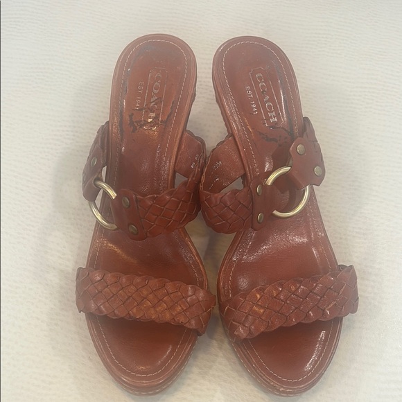 COACH Phebe brown braided Vachetta leather platform sandals - Picture 2 of 16